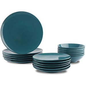 Amazon Basics 18-Piece Stoneware Dinnerware Set - Deep Teal, Service for 6