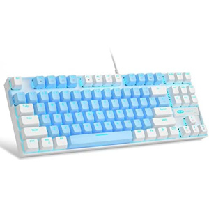 MageGee 75% Mechanical Gaming Keyboard with Blue Switch, LED Blue Backlit Keyboard, 87 Keys Compact TKL Wired Computer Keyboard for Windows Laptop PC Gamer - Blue/White