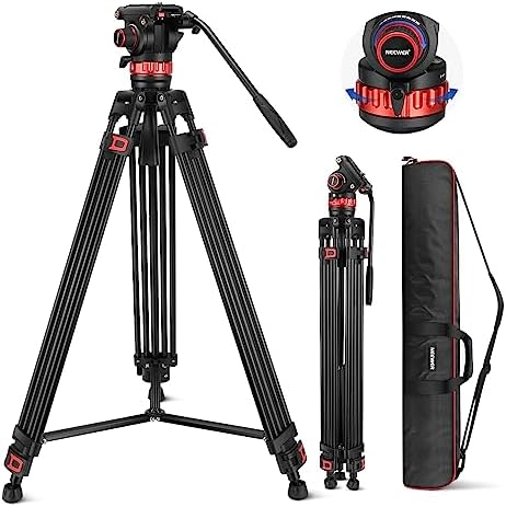NEEWER 74" Pro Video Tripod with Fluid Head, All Metal NEEWER 74" Pro Video Tripod with Fluid Head, All Metal Heavy Duty QR Plate Compatible with DJI RS Gimbals Manfrotto, Flexible 360° Pan&+90°/-75° Tilt with Adjustable Damping Max Load 22lb/10kg, TP75