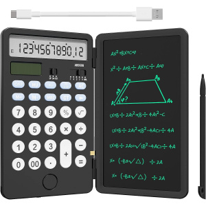 NEWYES Portable Calculator with Notepad, Basic Calculator with Writing Tablet,12 Digits Large Display Rechargeable Solar Power Desk Calculator for Office, School