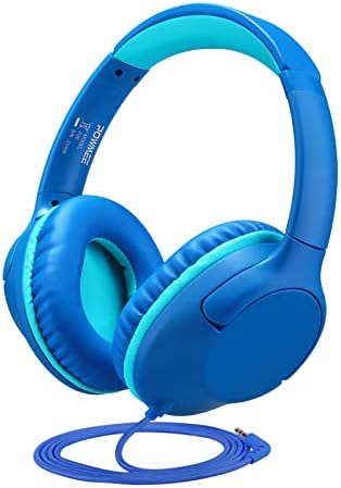 POWMEE P20 Kids Headphones Over-Ear Headphones for Kids/Teens/Boys/Girls/School with 94dB POWMEE P20 Kids Headphones Over-Ear Headphones for Kids/Teens/Boys/Girls/School with 94dB Volume Limited Adjustable Stereo Tangle-Free 3.5MM Jack Wire Cord for Fire Tablets/Travel/PC/Phones(Blue)