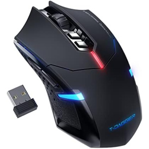 T-DAGGER Wireless Gaming Mouse- USB Cordless PC Accessories Computer Mice with LED Backlit, Ergonomic Gamer Laptop Mouse with 7 Silent Buttons, 5 Adjustable DPI Plug & Play for PC