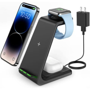 Wireless Charging Stand, GEEKERA 3 in 1 Wireless Charger Dock Station for iPhone 14 Pro Max/14 Pro/14 Plus/13/12/11/X/8 Series, Apple Watch Ultra/SE/8/7/6/5/4/3/2, AirPods Pro/3, Samsung Qi Phones