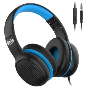 gorsun Premium A66 Kids Headphones with 85dB/94dB Volume Limited, in-line HD Mic, Audio Sharing, Foldable Toddler Headphones, Adjustable, Children Headphones Over-Ear for School Travel, Blue Black