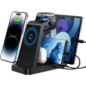 Wireless Charger for iPhone - 5 in 1 Charging Station for Multiple Devices Apple: Fast Wireless Charging Stand Dock for iPhone 15 14 13 12 Pro Max Apple Watch Airpods