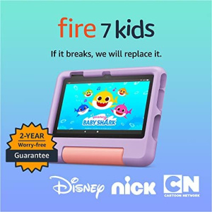 Amazon Fire 7 Kids tablet, ages 3-7. Top-selling 7" kids tablet on Amazon - 2022 | 6-months ad-free content with parental controls included, 10-hr battery, 16 GB, Purple