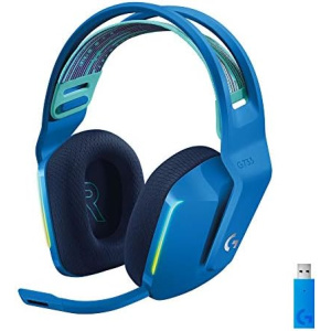 Logitech G733 Lightspeed Wireless Gaming Headset with Suspension Headband, LIGHTSYNC RGB, Blue VO!CE mic Technology and PRO-G Audio Drivers - Blue (Renewed)