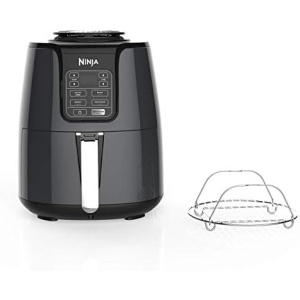 Ninja Air Fryer, 1550-Watt Programmable Base for Air Frying, Roasting, Reheating & Dehydrating with 4-Quart Ceramic Coated Basket (AF101), Black/Gray (Renewed)