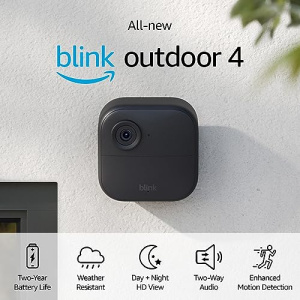 Blink Outdoor 4 (4th Gen) + Blink Mini – Smart security camera, two-way talk, HD live view, motion detection, set up in minutes, Works with Alexa – 1 camera system + Mini (White)