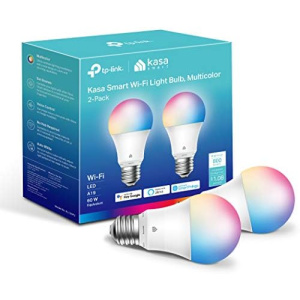 Kasa Smart Light Bulbs, Full Color Changing Dimmable Smart WiFi Bulbs Compatible with Alexa and Google Home, A19, 60 W 800 Lumens,2.4Ghz only, No Hub Required, 2-Pack (KL125P2), Multicolor