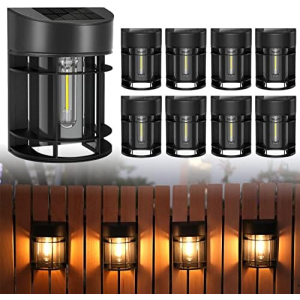 Solar Fence Lights Outdoor 8 Pack Deck Lights Solar Powered with LED Bulbs, Waterproof Solar Outdoor Lights for Garden Fence Post Patio Backyard Decor