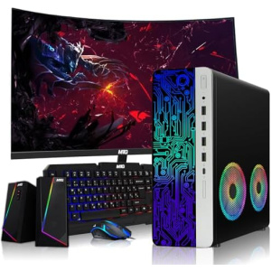 HP G4 Desktop Computer PC AMD Pro A10-9700 R7, 16GB RAM, 512GB SSD, 24 Inch Curved Monitor, RGB Speaker, Gaming Keyboard with AI-Enabled Copilot Key Mouse, 2X ARGB Fan WiFi, Win 10 Pro (Renewed)