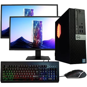 Dell OptiPlex 5040 Desktop Computer PC w/RGB Lighting, Ultra-Fast Intel i5, 16GB DDR4 RAM, 500GB SSD, DVD, WiFi, Dual 19 Monitors (Brands Vary), Windows 10 Pro (Renewed)